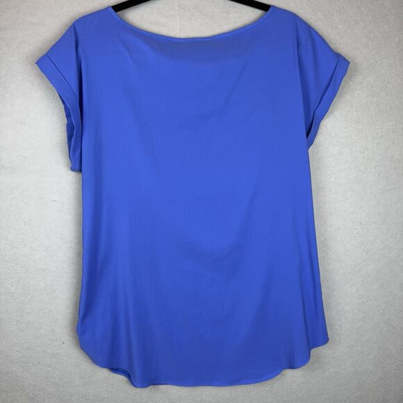 Express Royal Blue Cuffed Sleeve Lattice Criss Cross Blouse Size L Business Work - Picture 4 of 4